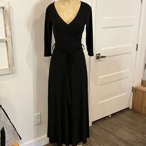 Women's Black Wrap Maxi Dress with Self-Tie Waist